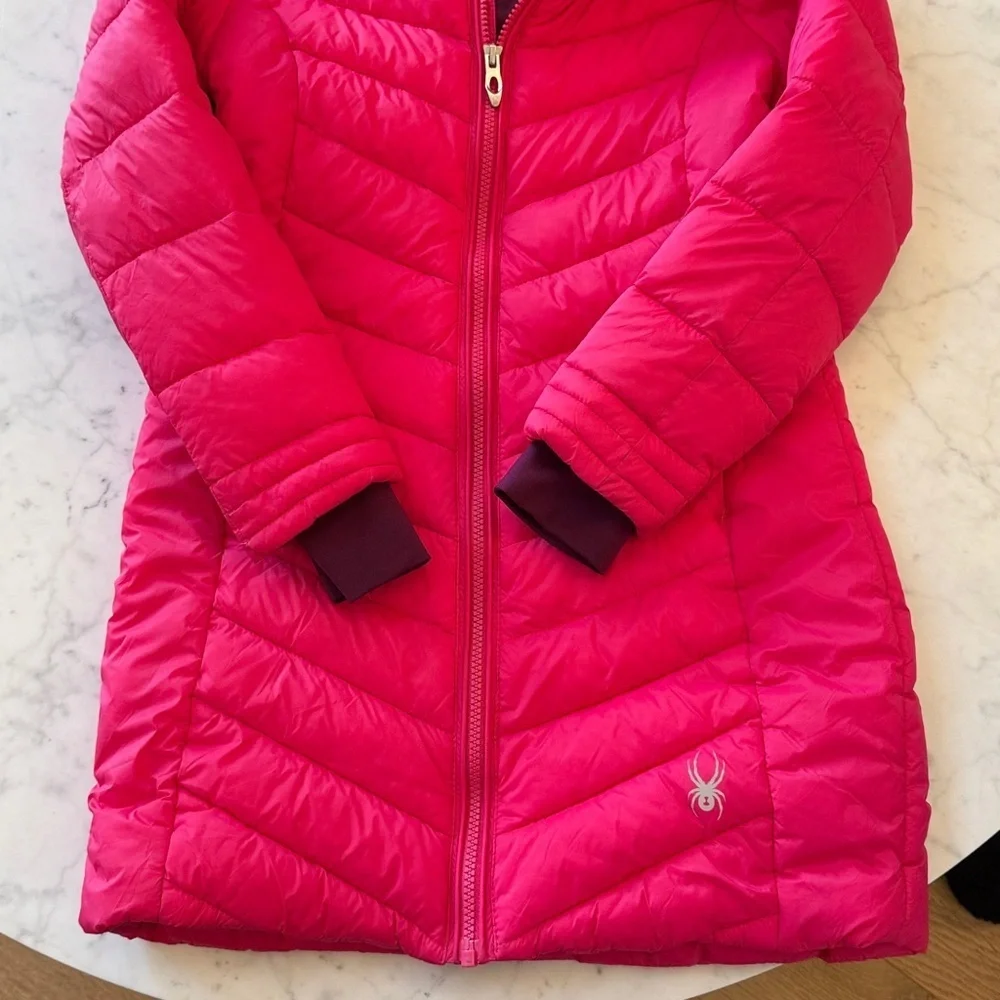 Spyder Girls Pink Puffer Jacket Size 10/12 Hooded Winter Ski Coat